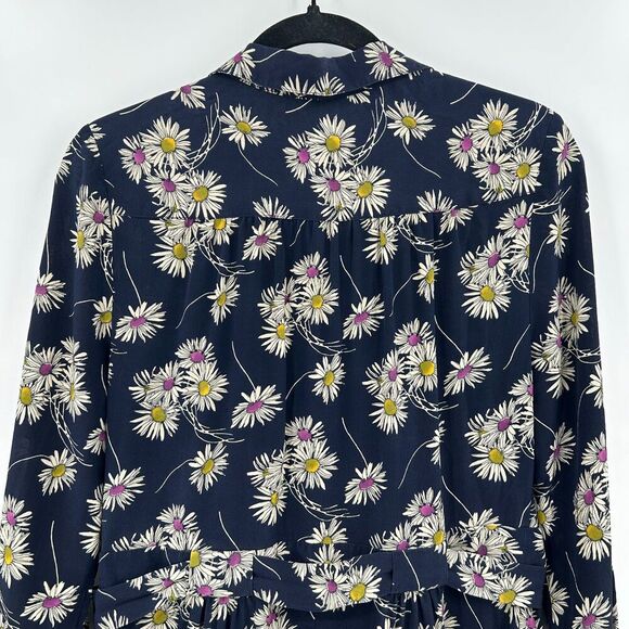 PRADA Navy Blue White 100% Silk Daisy Print Button Up Long Sleeve Mini Dress 8 - Picture 6 of 8